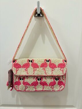 NWT Made in India Beaded Flamingo Shoulder Bag & charm
